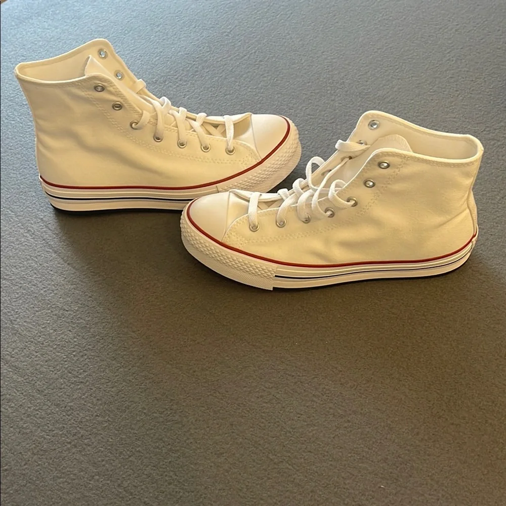 Brand New with box Converse White Canvas High-Tops with Red Trim - Picture 3 of 6